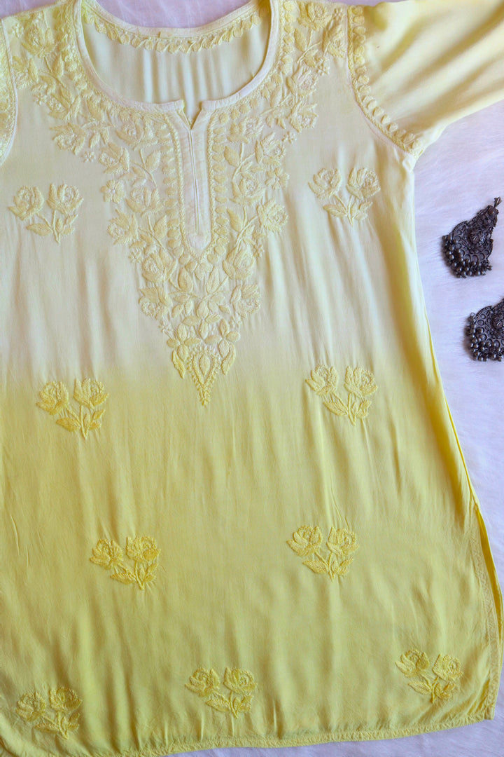 Gul Pastel Yellow Ombre Short Rayon Kurta