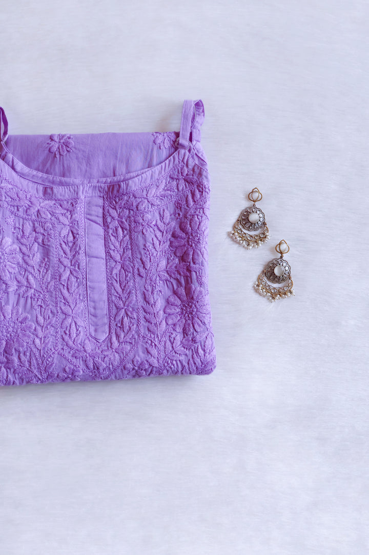 Noor Lavender Sleeveless Pure Cotton Long Kurta