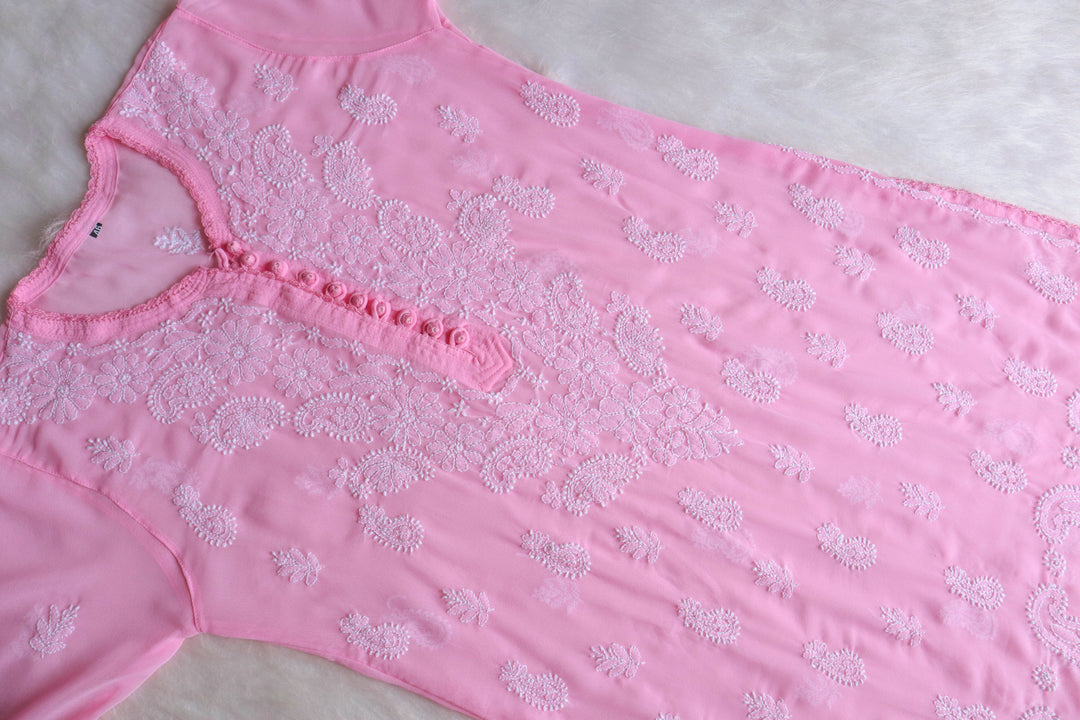 Meera Baby Pink & White Georgette kurta