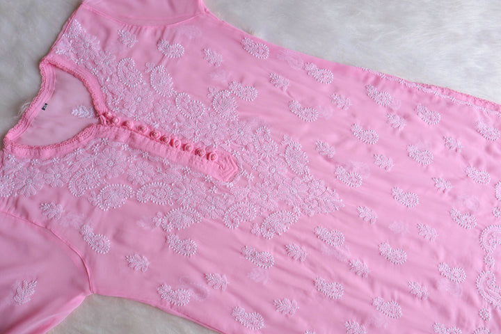 Meera Baby Pink & White Georgette kurta