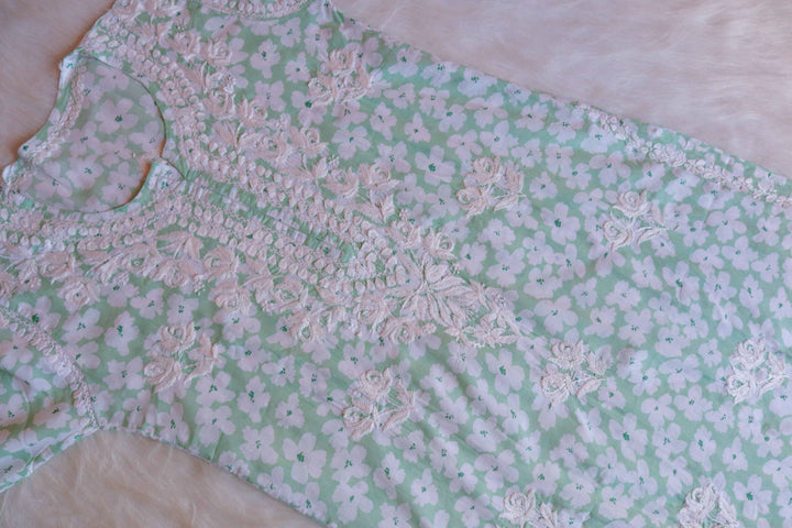 Abeeha Sage Green Mulmul Long Kurta