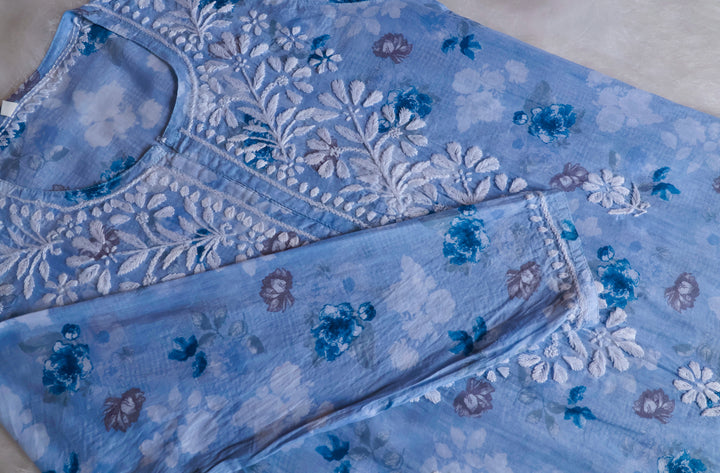 Maira Ice Blue Mulmul Long Kurta