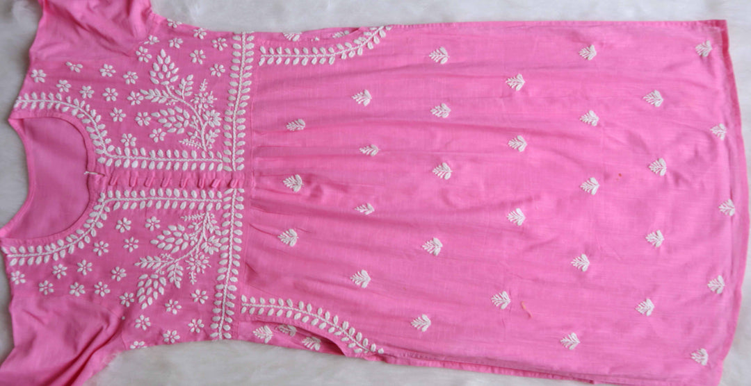 Safaa Pink & White Linen Kurta