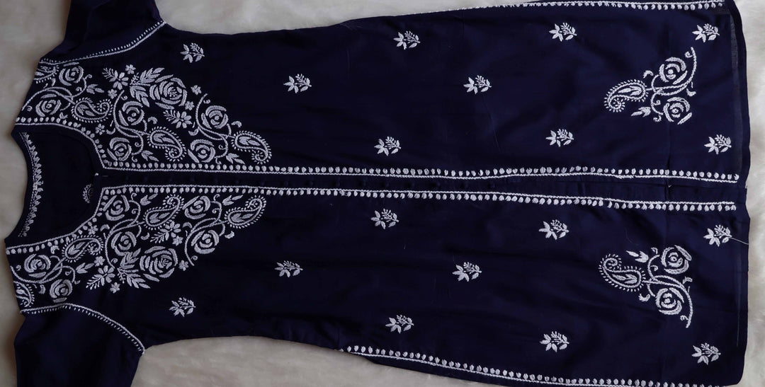 Gul Navy Blue & White Cotton Kurta