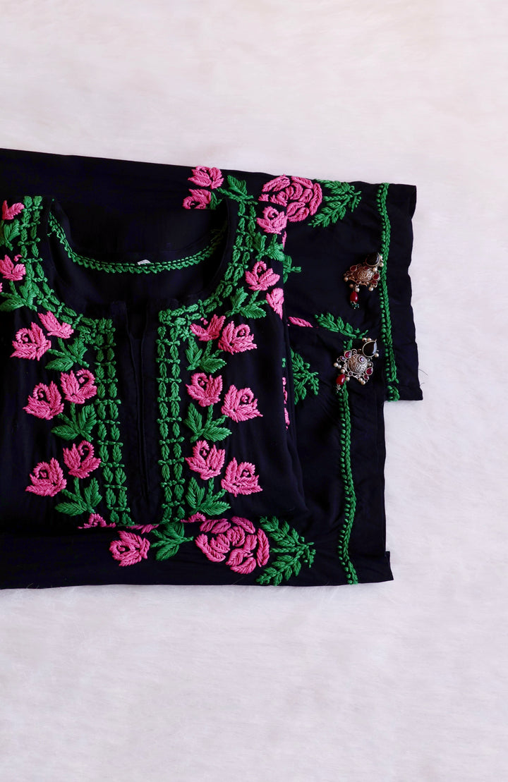 Gul-E-Jahaan Black & Baby Pink Rayon Kurta Set