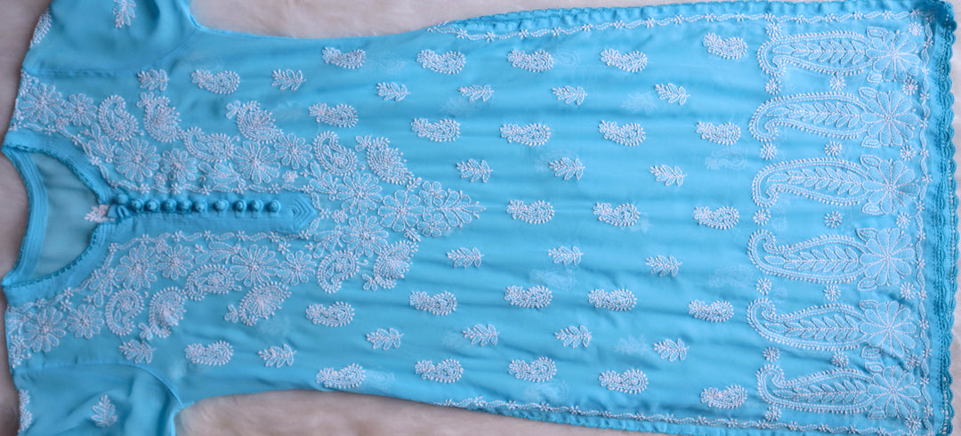 Meera Ice Blue & White Georgette kurta