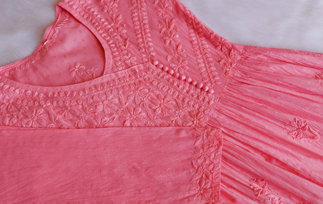 Nazakat Rose Pink Pure Cotton Angarakha Dress