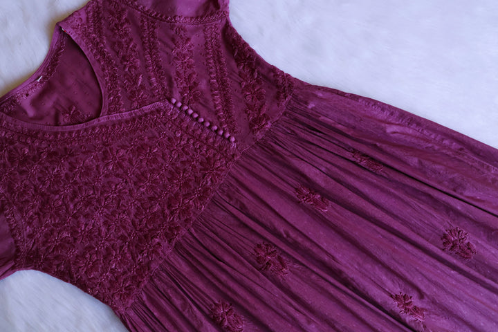 Nazakat Deep Purple Pure Cotton Angarakha Dress