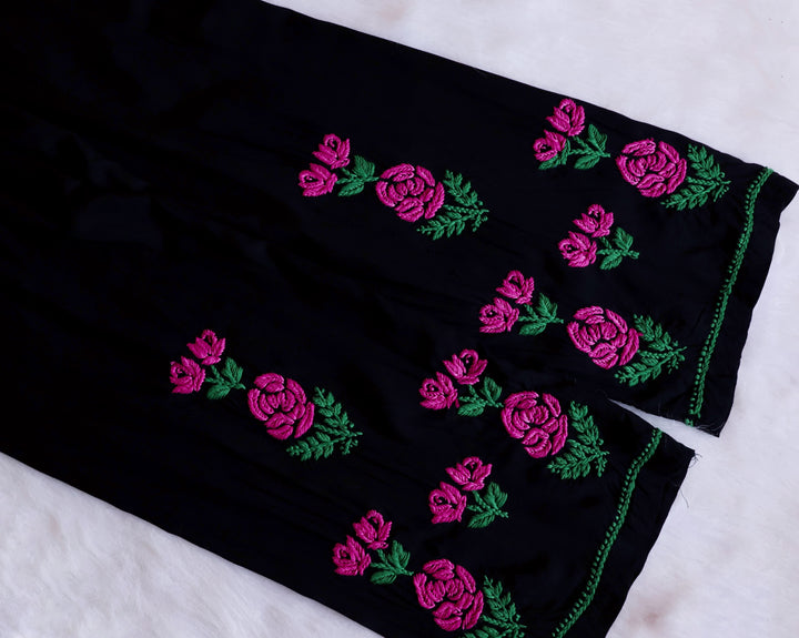 Gul-E-Jahaan Black & Deep Pink Rayon Kurta Set