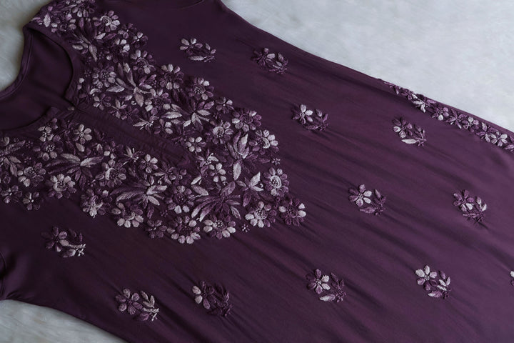 Nuresa Smoky Purple Ombre Thread Long Rayon Kurta