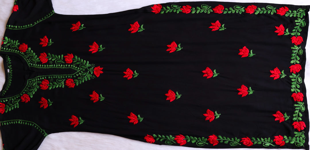 Gulaab Black, Red & Green Rayon Kurta Set
