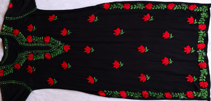 Gulaab Black, Red & Green Rayon Kurta Set