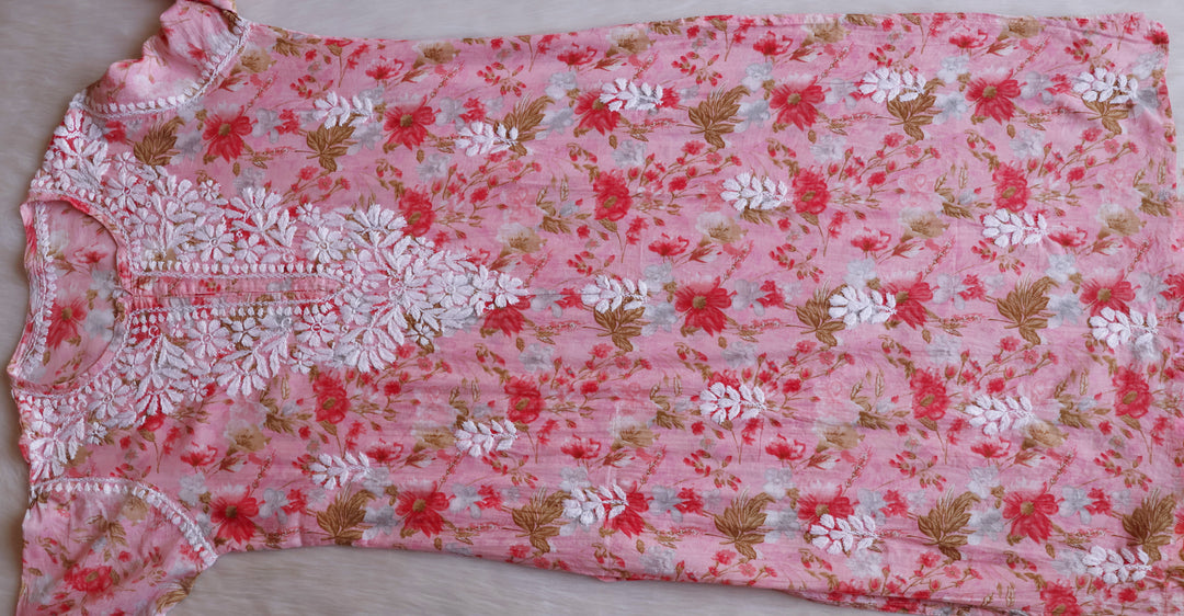 Hedaya Pink Floral Long MulMul kurta