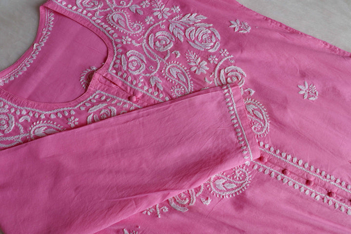 Gul Baby Pink & White Cotton Kurta