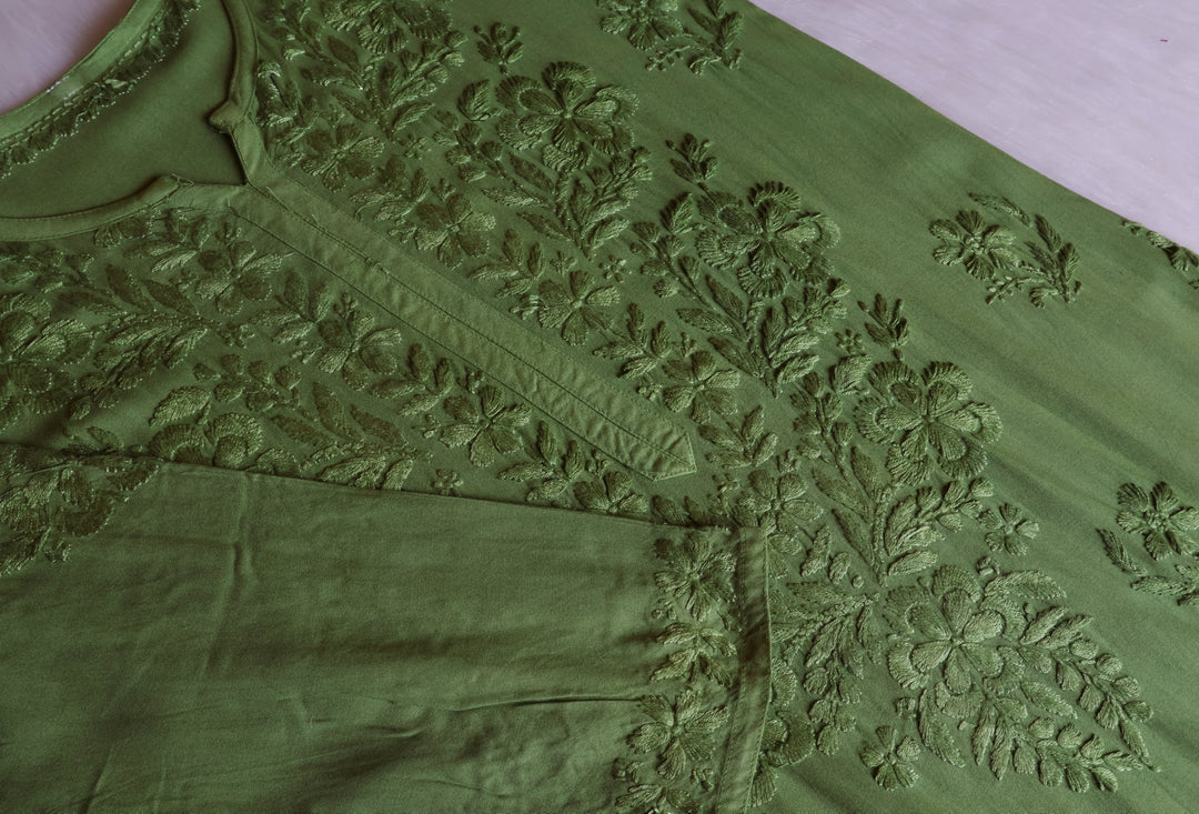 Sanam Pastel Olive Ombre Long Rayon Kurta