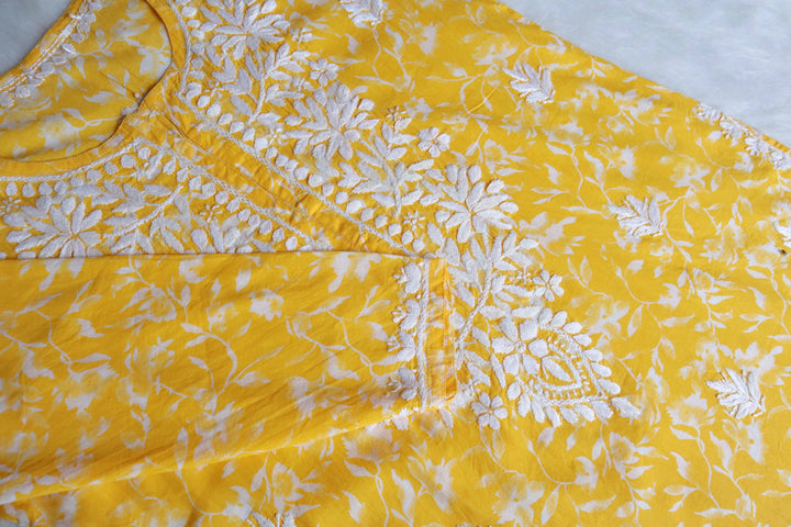 Nazakat Yellow Floral Long MulMul kurta