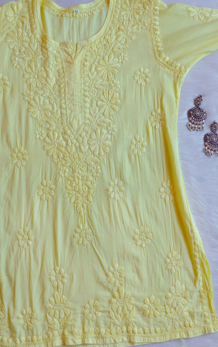 Nazakat Lemon Yellow Cotton short kurta