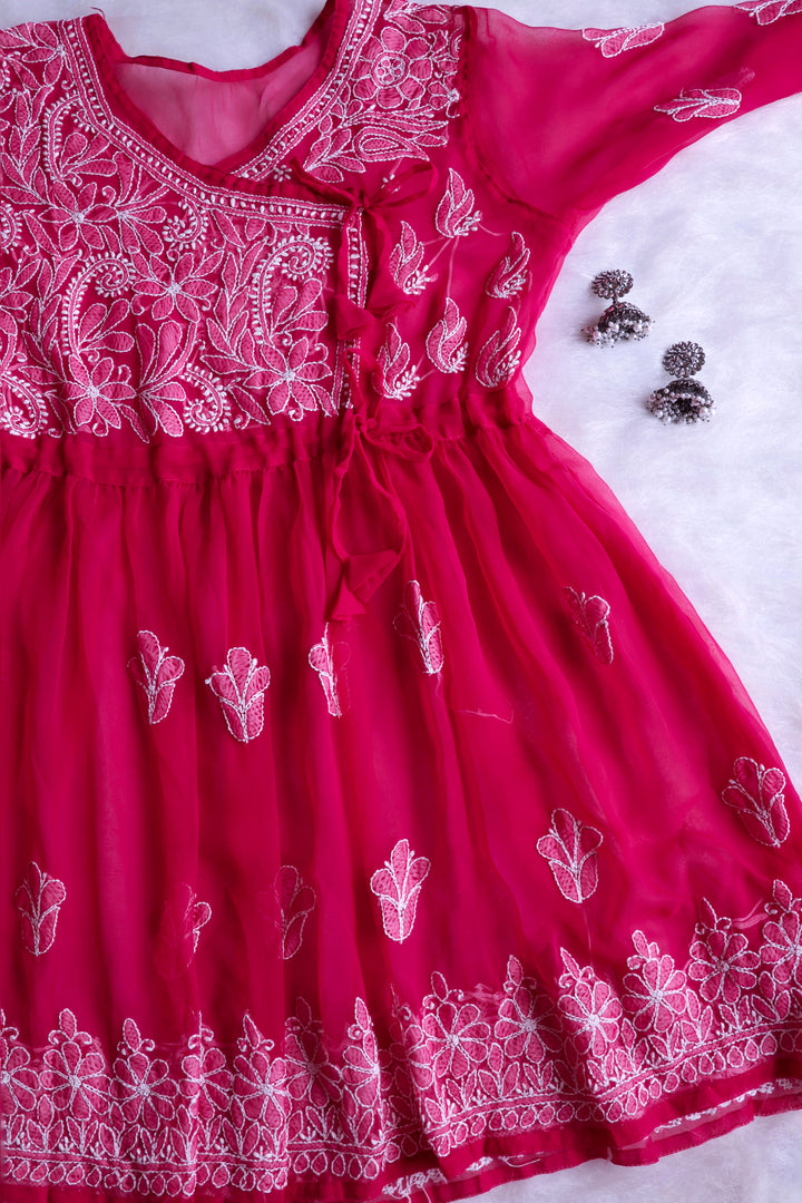 Deep Pink & White Georgette Angrakha frock