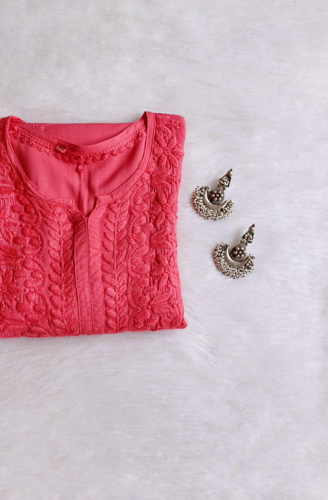 Sarah Rose Pink Modal short top - Noor Chikankari