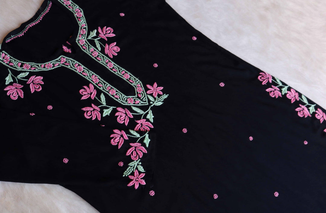 Gul Kashmiri Black & Baby Pink Modal Kurta Set
