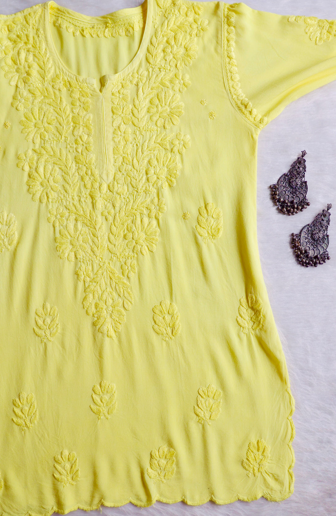 Gul Lemon Yellow Scalloped Short Kurta