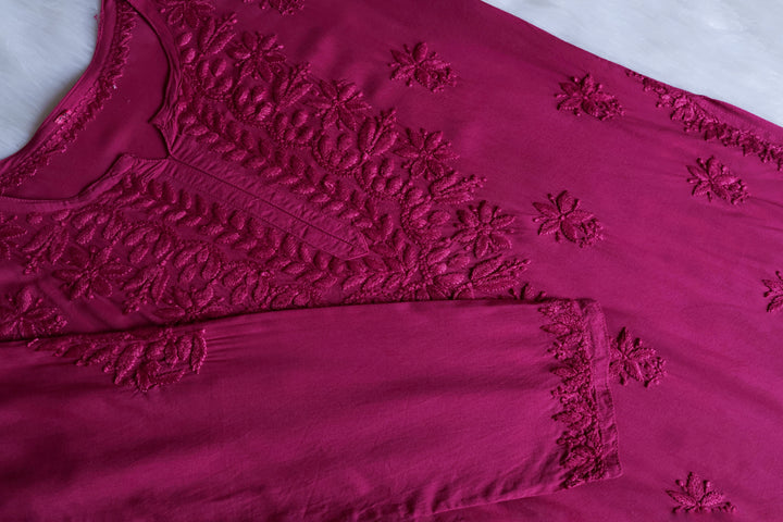 Sarah Burgundy Modal short top - Noor Chikankari