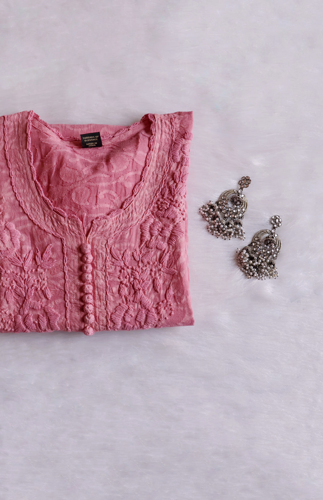 Dusty Pink Long Jacquard Cotton kurta