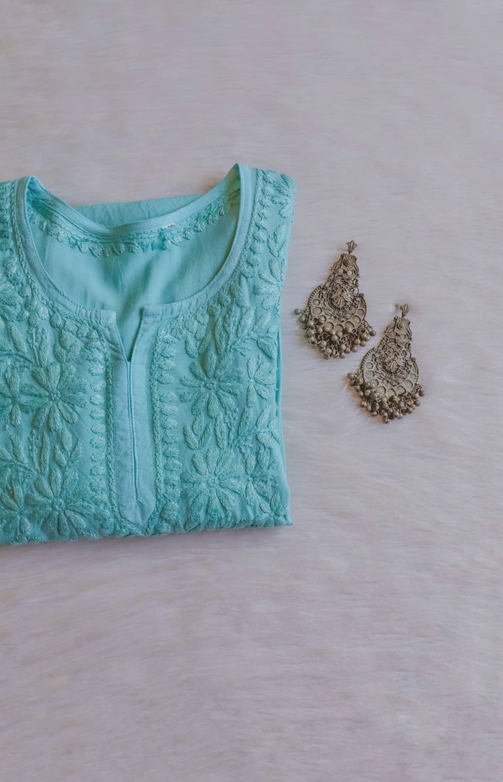 Aliyah Mint Blue Short Rayon Kurta
