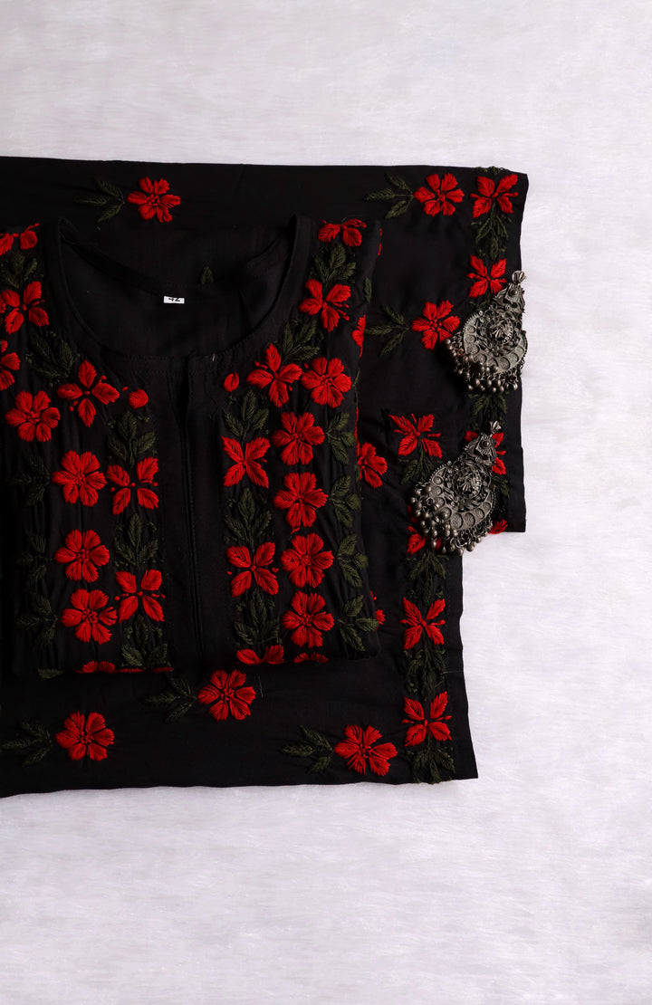 Gulbahaar Black, Red & Olive Rayon Kurta Set