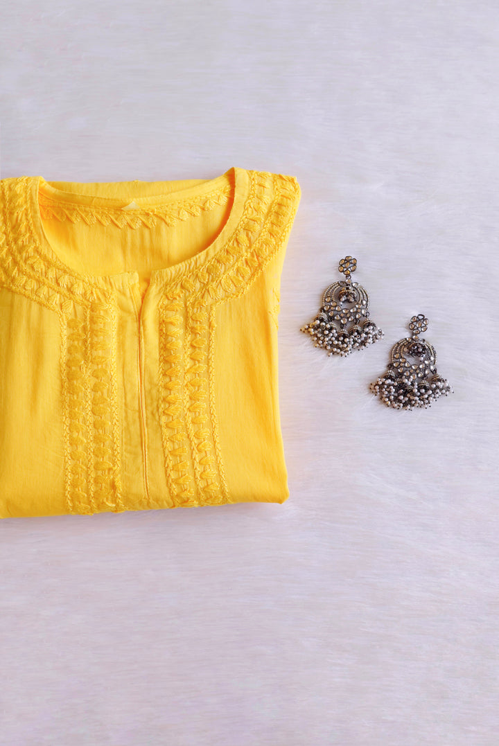 Saleha Mango Yellow Cotton Kurta