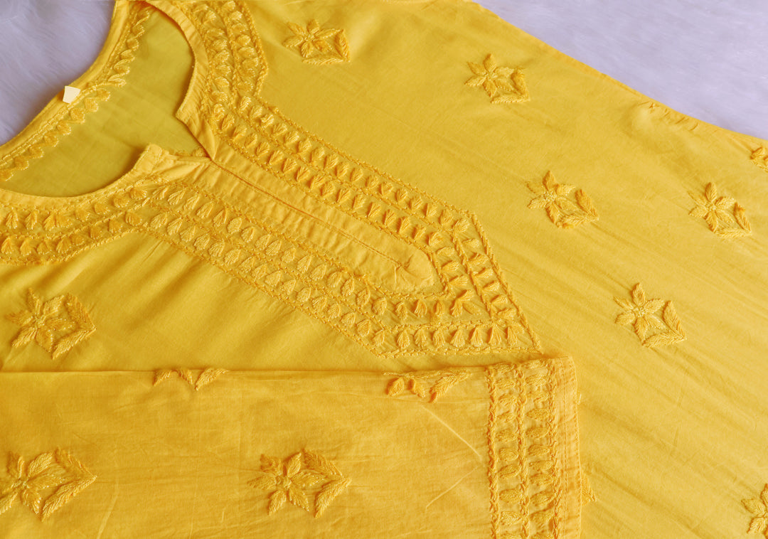 Saleha Mango Yellow Cotton Kurta