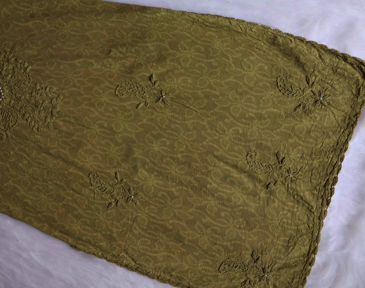 Olive Green Long Jacquard Pearl Cotton kurta