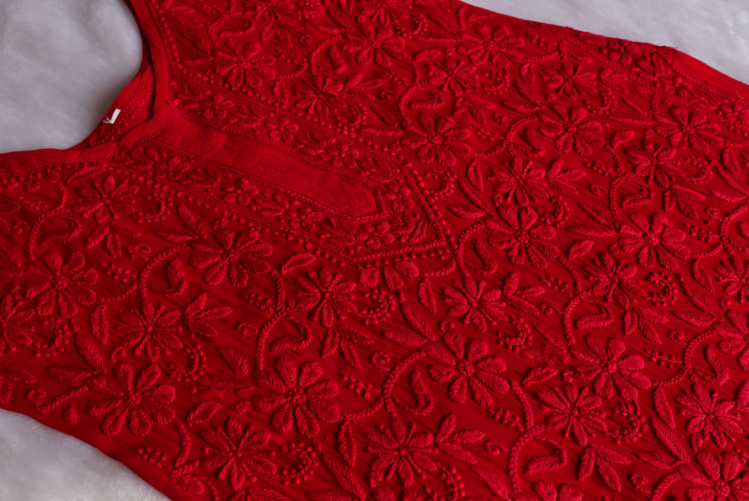 Mehr Red Long Viscose Strappy Kurta