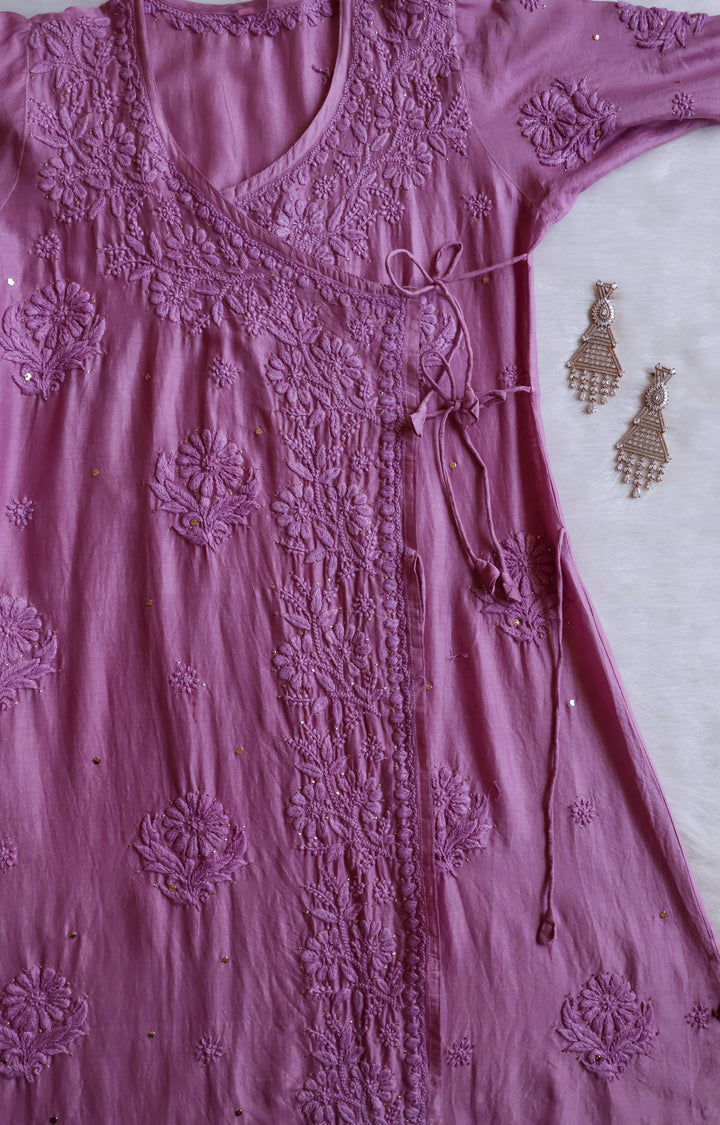 Noor Dusty Purple Pure Chanderi Silk Angarakha