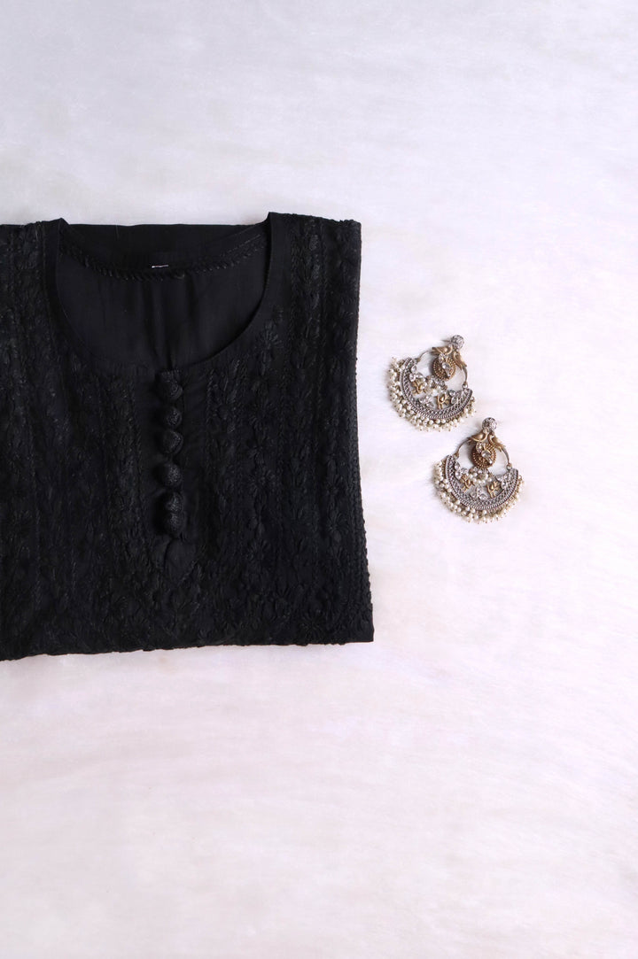 Haania Black Long Cotton Kurta