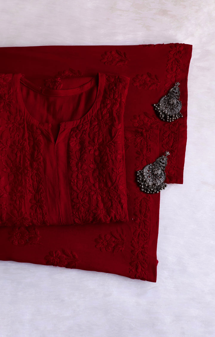 Iqra Maroon 2 piece Rayon set - Noor Chikankari