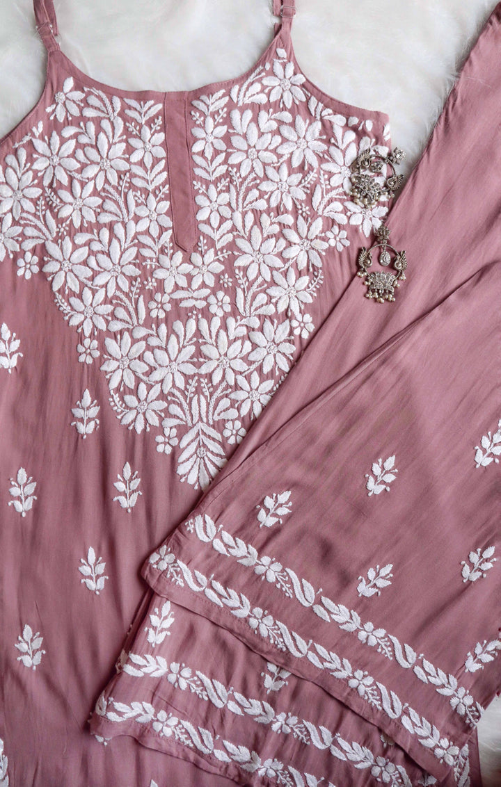 Raaha Dusty Mauve Sleeveless Rayon Kurta Pant set