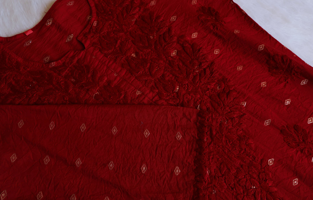 Nazakat Maroon Long Chanderi Kurta
