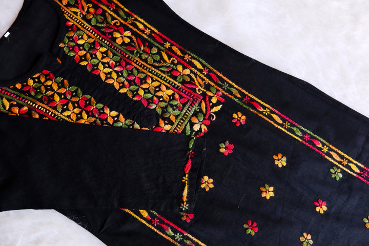 Mannat Black & Multicoloured Linen Cotton Kurta