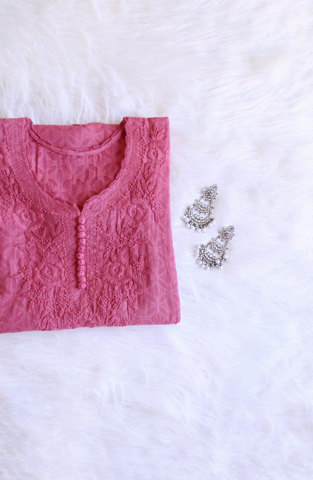 Mauve Pink Long Jacquard Cotton kurta - Noor Chikankari