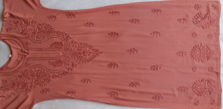 Naida Rose Brown Rayon mukaish Long Kurta
