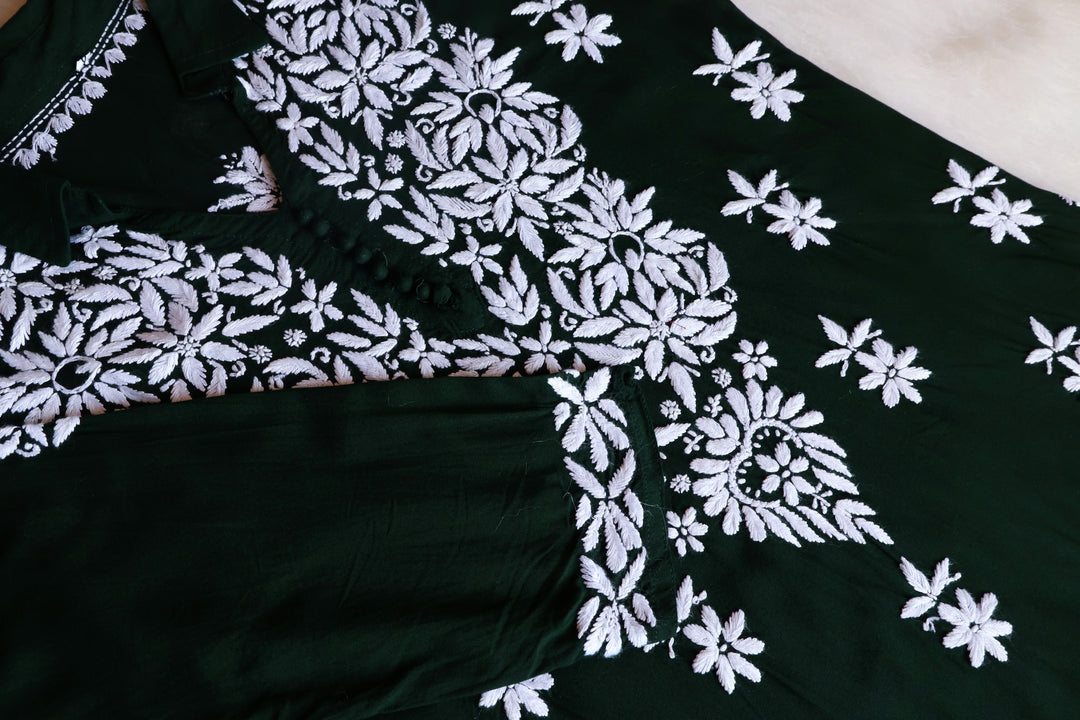 Maahi Deep Green Rayon Coord set - Noor Chikankari