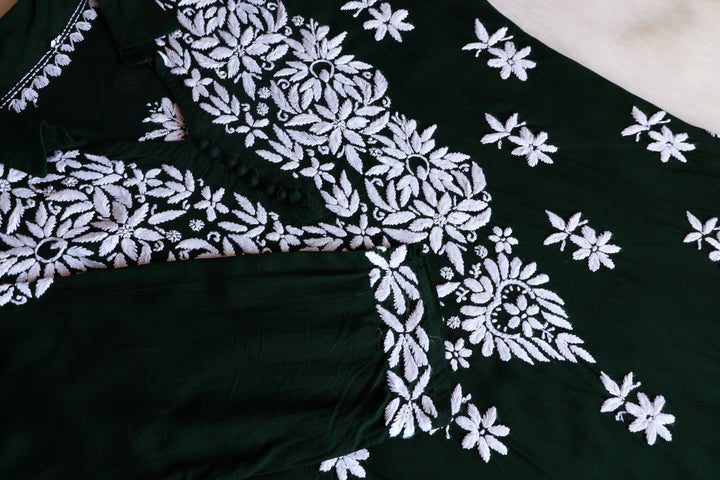 Maahi Deep Green Rayon Coord set - Noor Chikankari