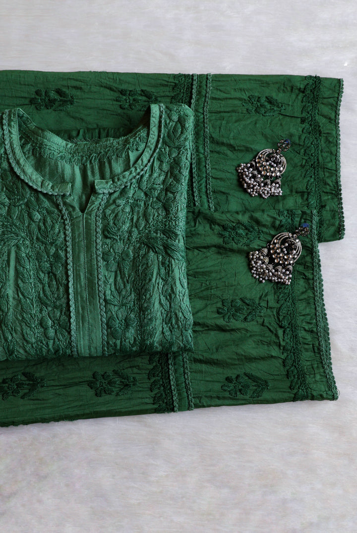 Ruhaab Deep Green Pure Chanderi set