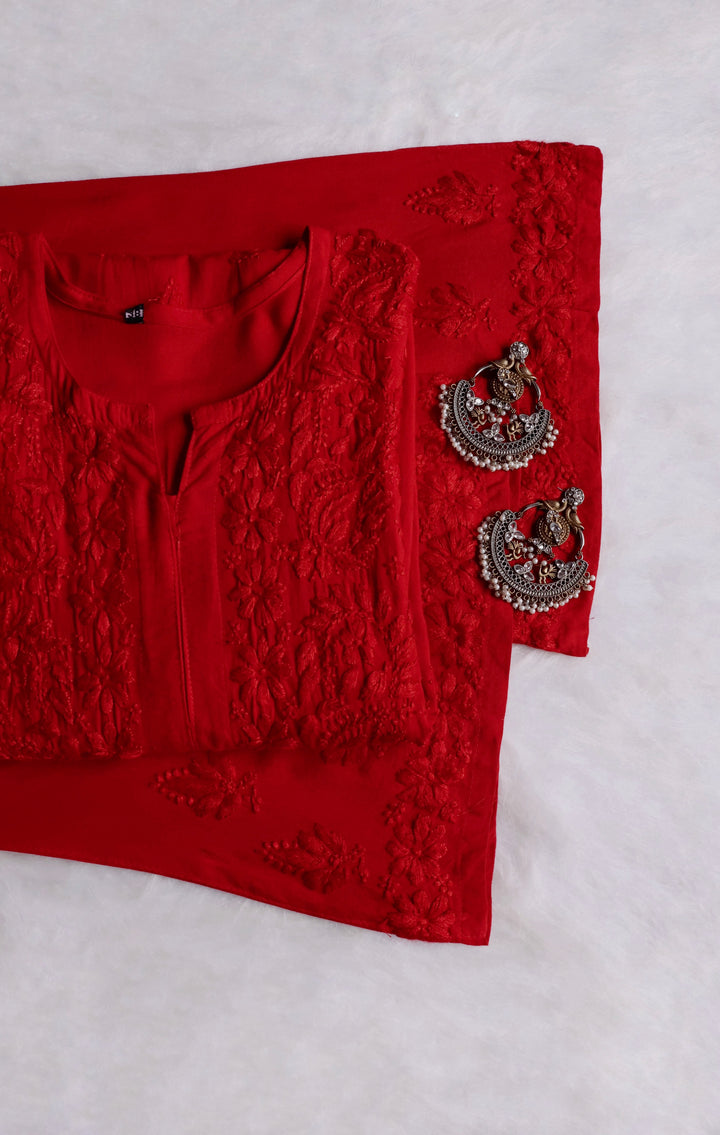 Nazakat Red 2 piece Rayon set