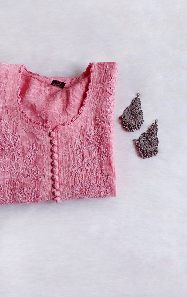 Rose Brown Long Jacquard Cotton kurta