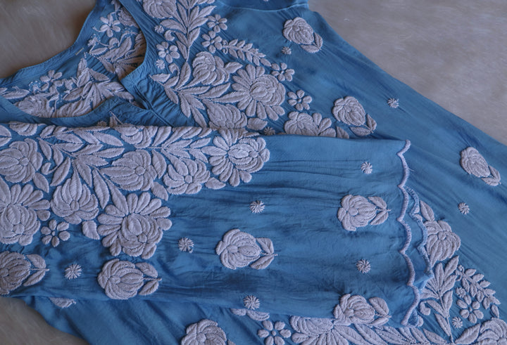 Noor Ice Blue 10D Pure Muslin Scalloped Kurta Set