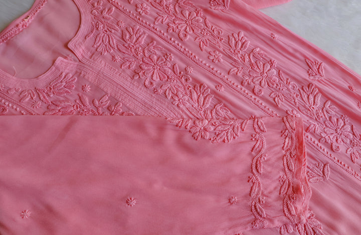 Mahnoor Rose Pink Viscose Georgette Kurta
