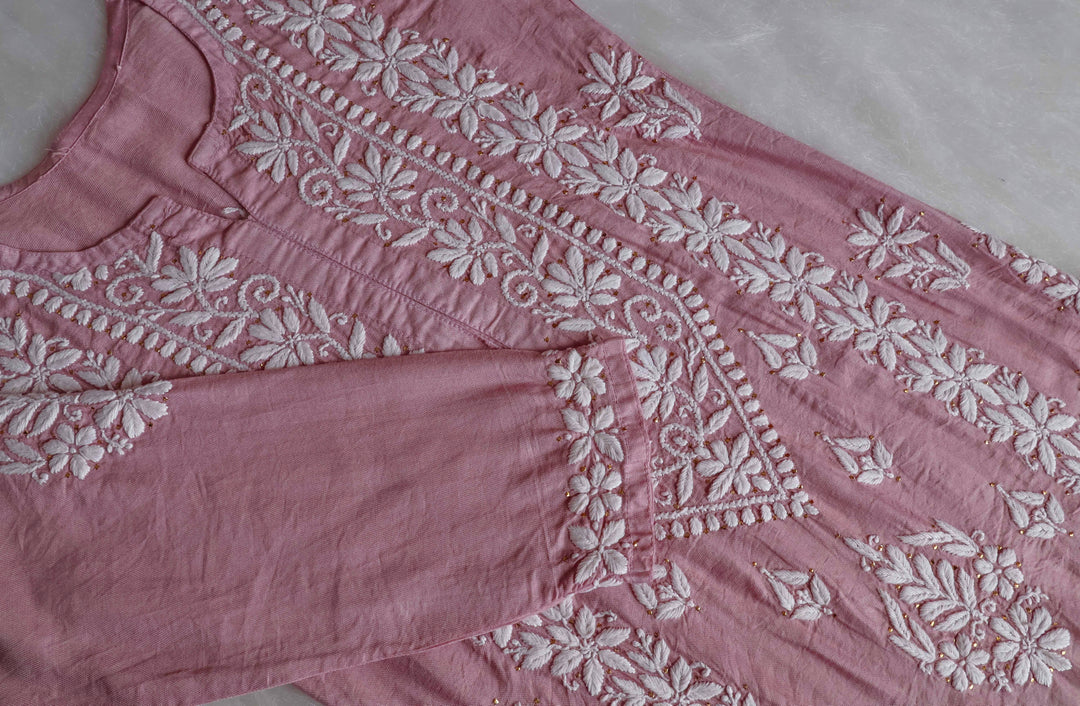 Alizah Rose Beige Linen Chanderi Mukaish Kurta