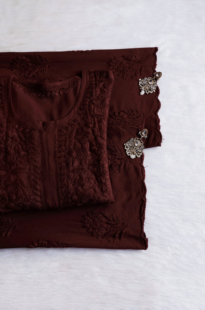 Alishba Chocolate Brown Scalloped Rayon set